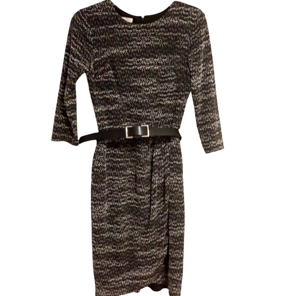 London Times Black & White Dress w Belt 3/4 Sleeves Round Neck Women’s Size 8
